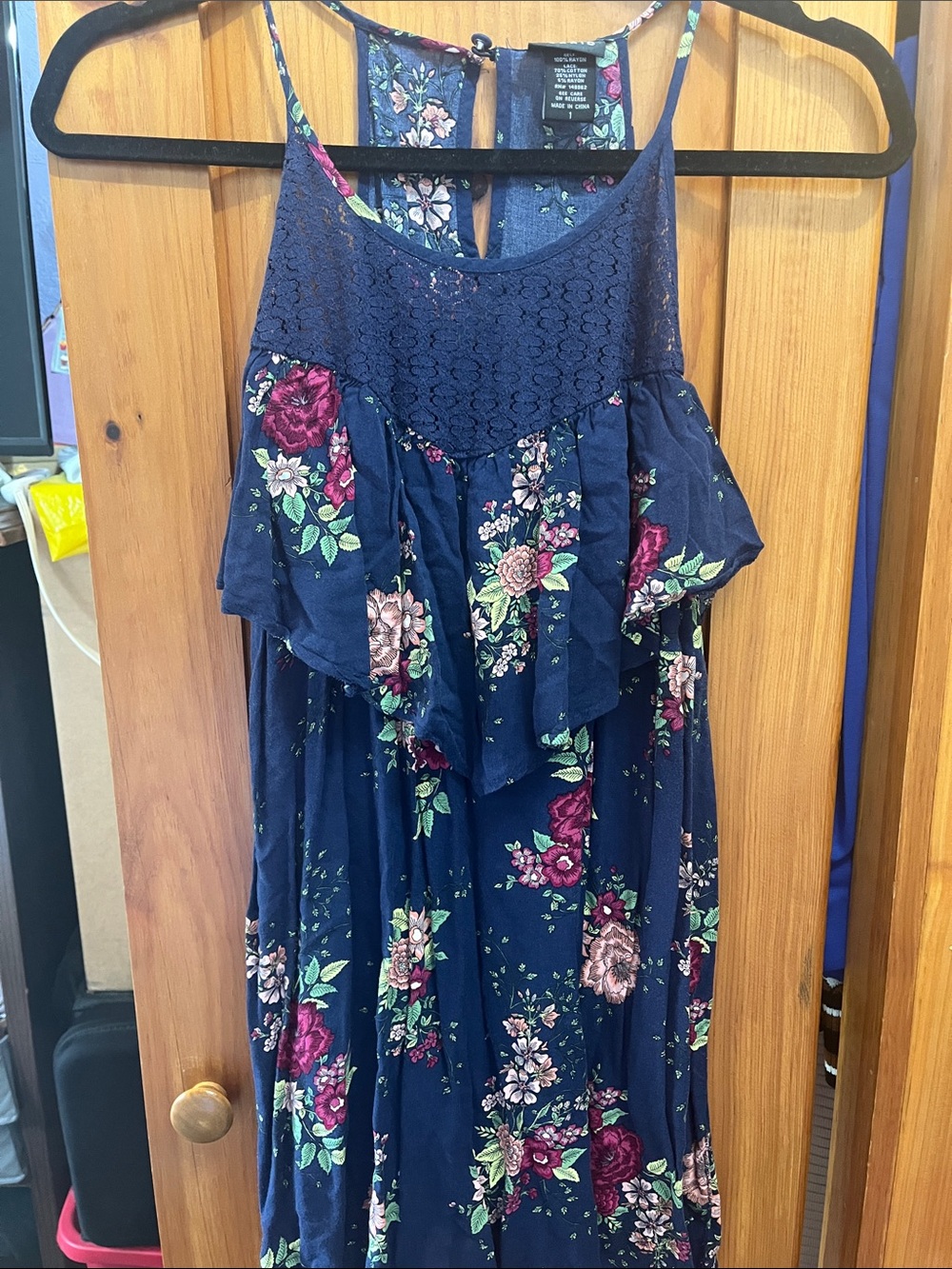 torrid Navy Floral Lace Cami Top with Pink and Green Accents